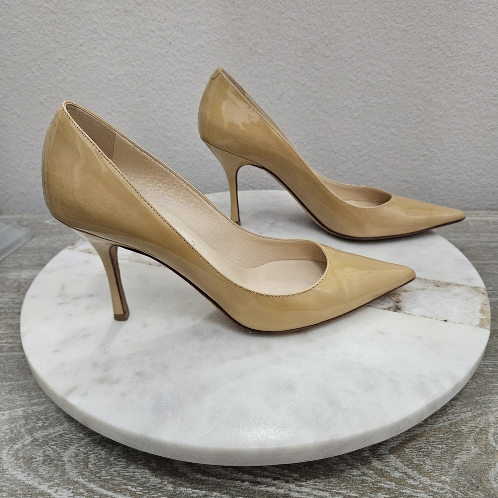 Jimmy Choo Beige Patent Leather Pointed-Toe Pumps